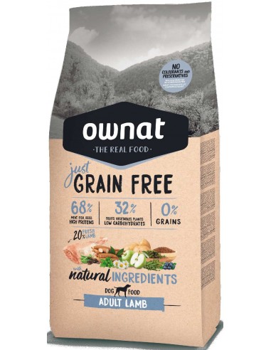 Pienso para perros adultos OWNAT Just Grain Free cordero