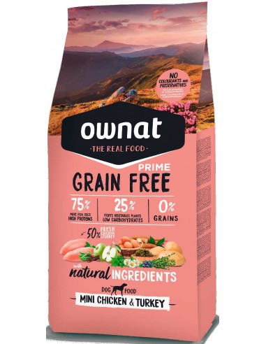 Pienso para perros mini OWNAT Prime Grain Free Mini pollo