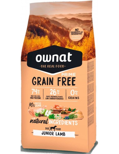 Pienso para perros cachorros OWNAT Prime Grain Free Junior cordero