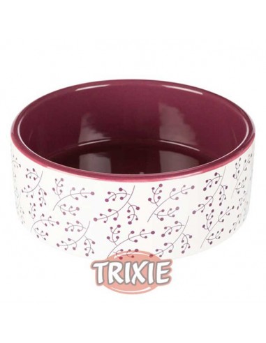 Comedero para perro ceramico en color blanco y morado