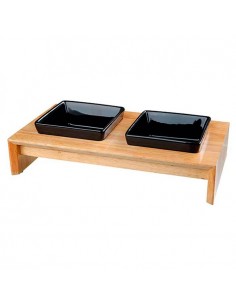 Comedero para perro ceramico con soporte de madera