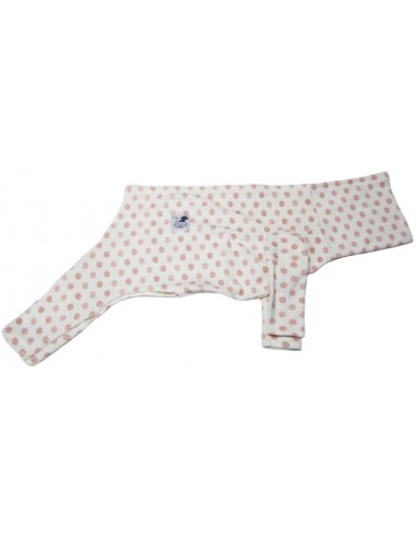 Pijama para perro de felpa beige con círculos rojos