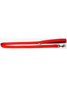 Correa para perro en tela roja con lunares blancos