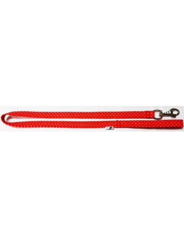 Correa para perro en tela roja con lunares blancos