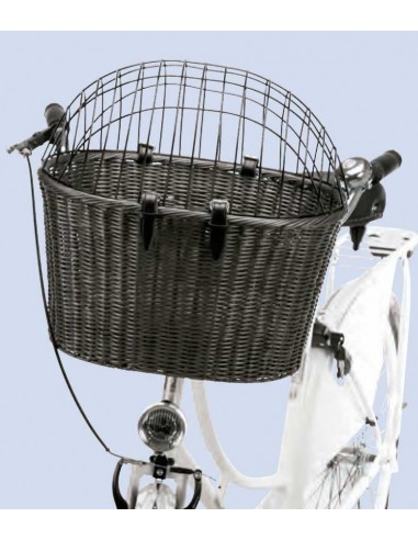 Cesta para llevar perro en bicicleta, en mimbre gris