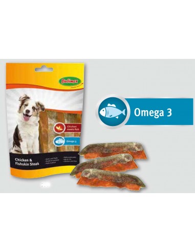 Snack para perro tiras de pollo y piel de bacalao de Bubimex