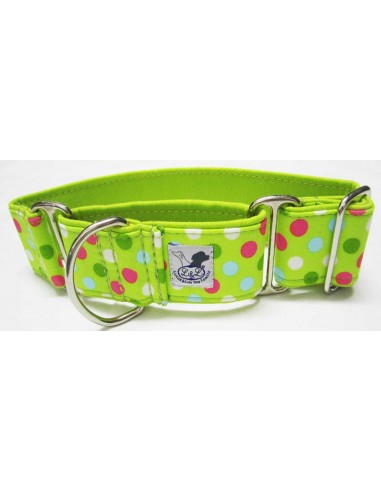 Collar galgo en tela loneta verde con lunares