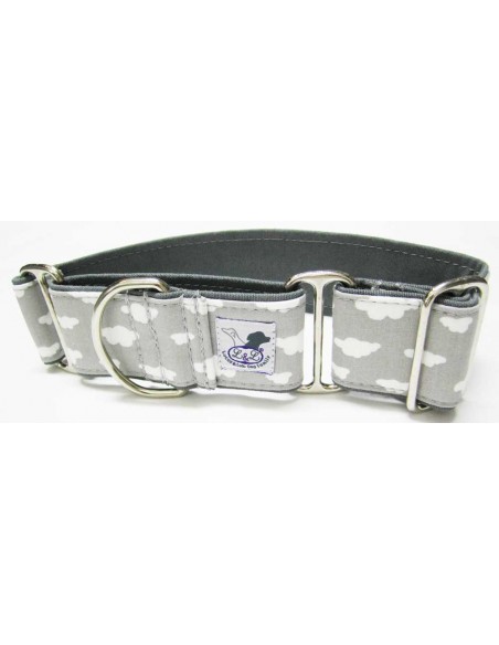 Collar galgo en tela loneta gris con nubes