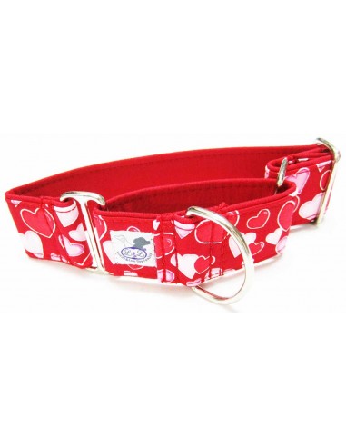 Collar galgo en tela loneta roja con corazones