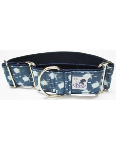 Collar para piccolo en tela loneta azul con tortugas