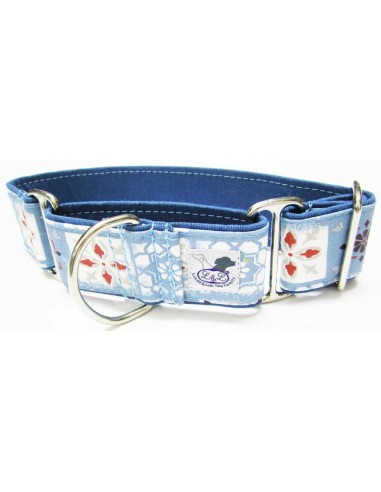 Collar para piccolo en tela loneta azul con cuadrados