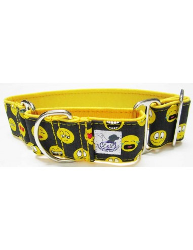 Collar para piccolo en tela loneta amarilla con emoticonos