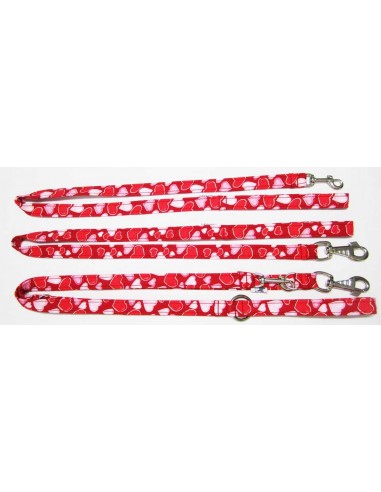 Correa para perro en tela roja con corazones