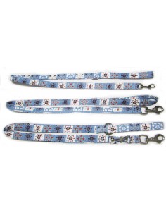 Correa para perro en tela azul con cuadros decorados