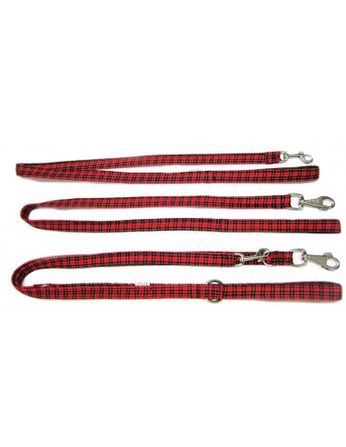 Correa para perro en tela roja de cuadros