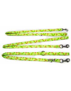 Correa para perro en tela verde con lunares de colores