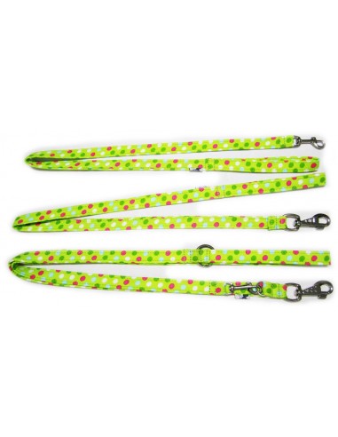 Correa para perro en tela verde con lunares de colores