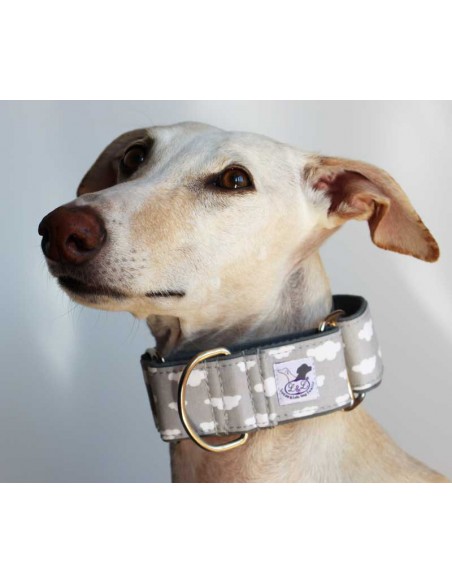Collar galgo en tela loneta gris con nubes