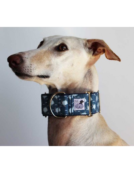 Collar galgo en tela loneta azul con tortugas