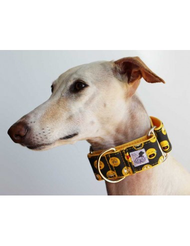 Collar galgo en tela loneta amarilla con emoticonos