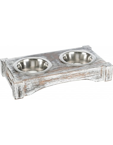 Comedero para perro inoxidable con soporte de madera