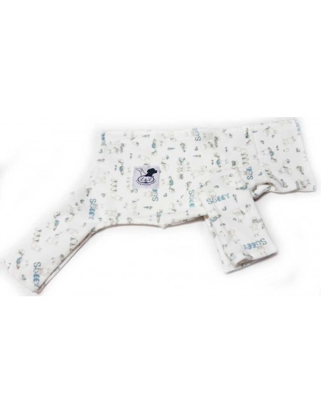 Pijama para piccolo de felpa beige con motivos de conejos en tonos azul