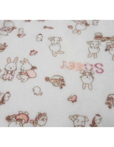 Pijama para piccolo de felpa beige con motivos de conejos en tonos tostados