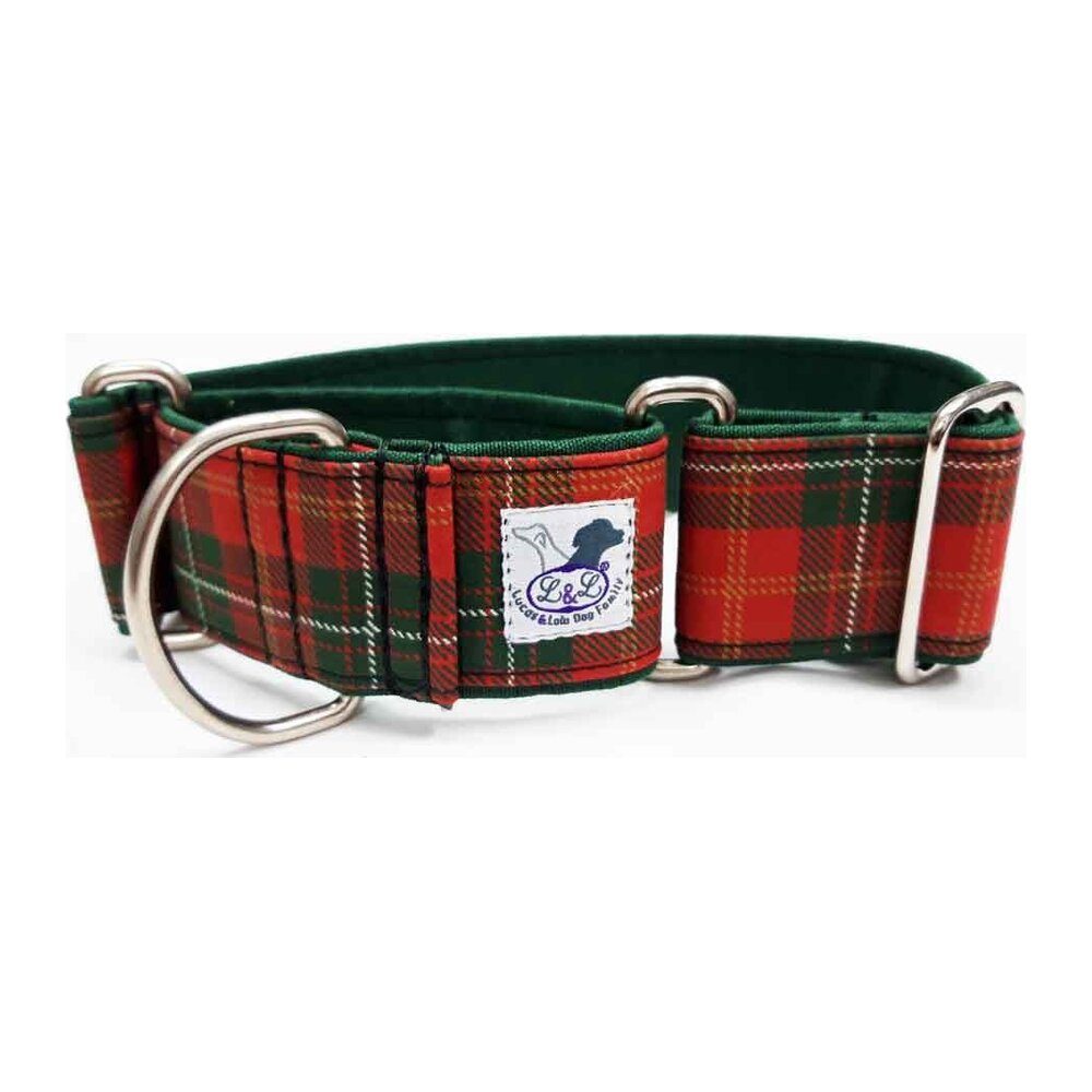 Collar para piccolo en tela loneta estampado escocés verde y rojo