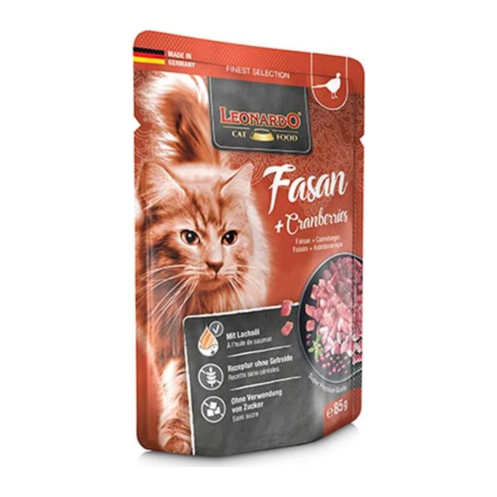 Pouches para gato Leonardo de faisán y arándanos rojos