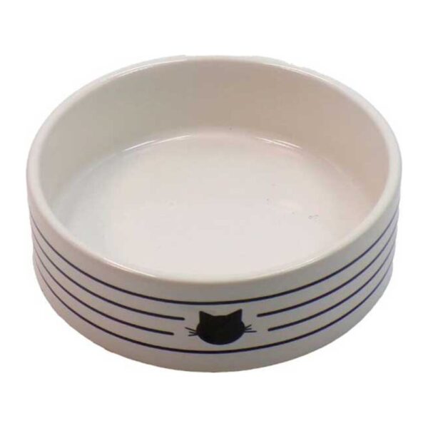 Comedero cerámico blanco decorado para gato de Bubimex