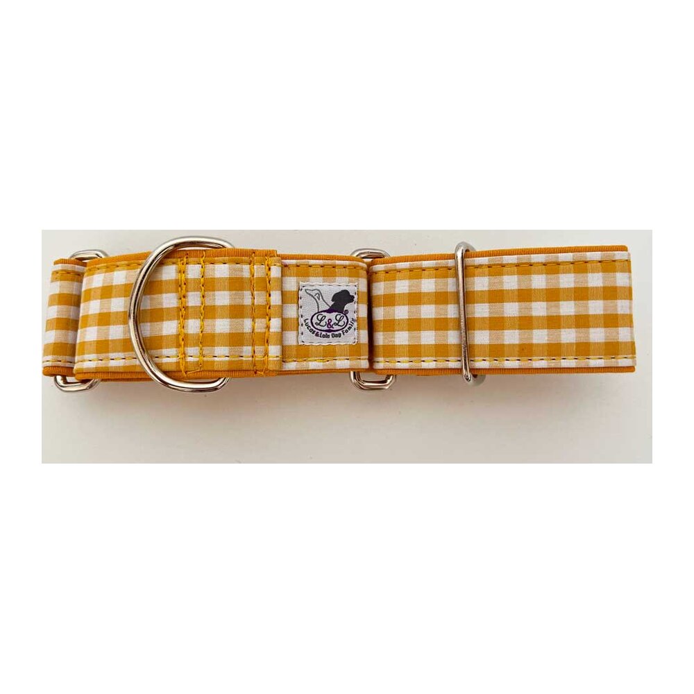 Image 21917 Collar whippet en tela loneta color cuadros mostaza - Imagen 1