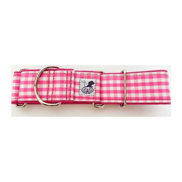 Collar whippet en tela loneta color cuadros rosa