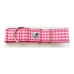 Collar galgo en tela loneta modelo cuadros rosa