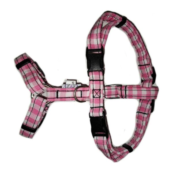 Arnés de algodón para perro modelo cuadros rosa